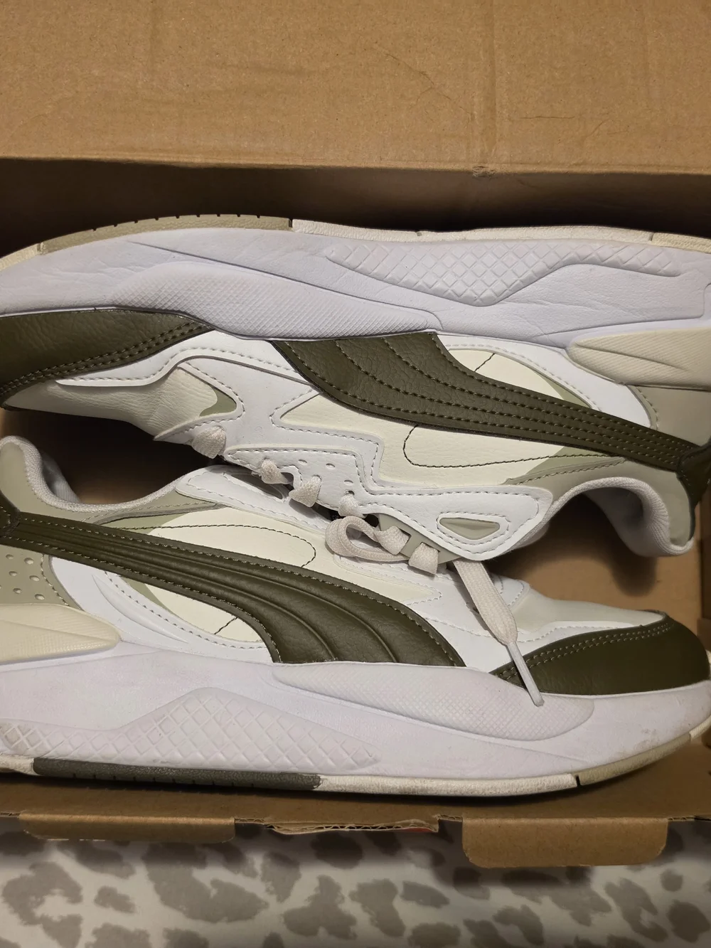 Puma Women's White and Olive Low-Top Sneakers